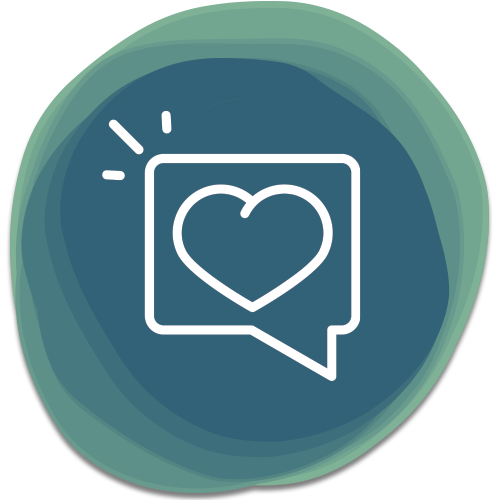 a heart inside a chat bubble graphic on a green background